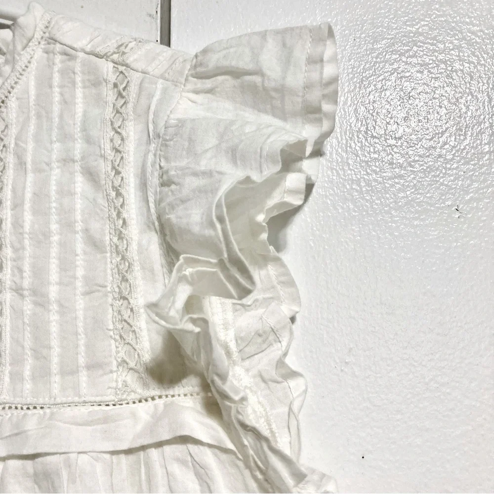 GYMBOREE Cream White Cap Ruffle Sleeves Babydoll Top Girls Large 10 12